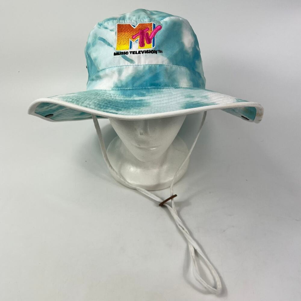 MTV Music Television Tie Dye Boonie Hat Blue White Adjustable Chin Strap 2021